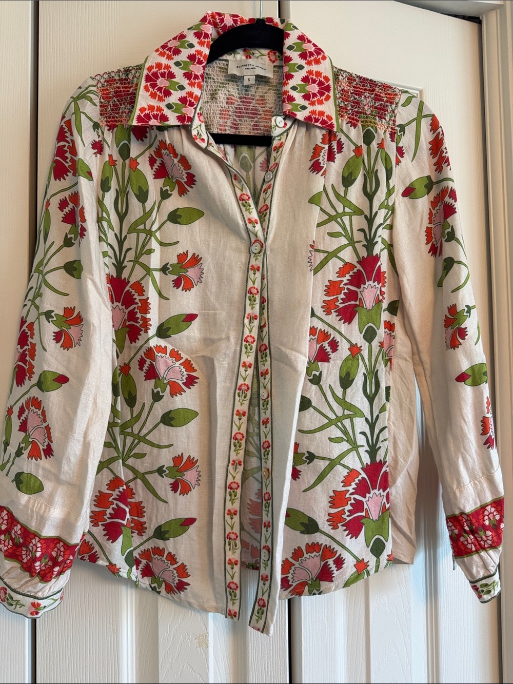 Elizabeth James Floral Line Button-Front Women's Top in White, pink & Green